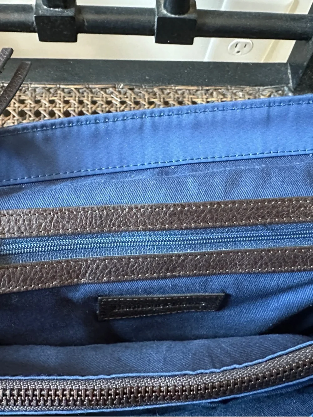 Harmont & Blaine Navy Blue quilted and Brown leather Messenger Bag